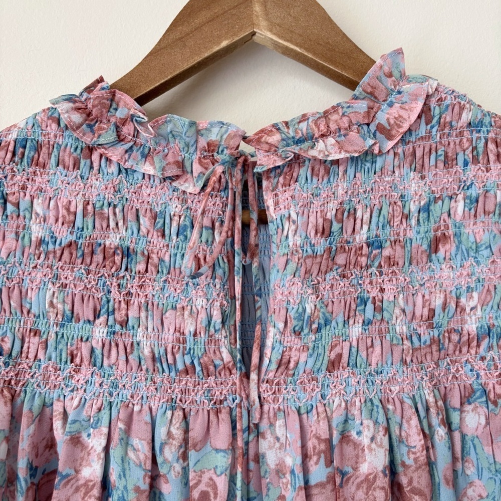 En Saison Watercolor Floral Smocked Blouse Small Cottagecore - Picture 6 of 9